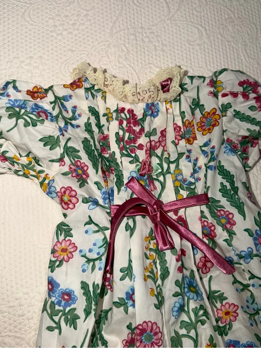 Vintage Cradle Togs White Floral Romper with Pink Trim